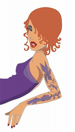 ptits_ptits (artist) - Red-haired girl with tatto. Vector illustration Photographie de stock - Aubaine LD & Abonnement, Code: 400-05688113