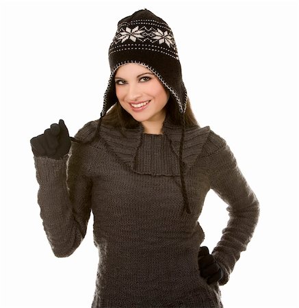 beautiful brunette wearing winter outfit on white background Stock Photo - Budget Royalty-Free & Subscription, Code: 400-05688573