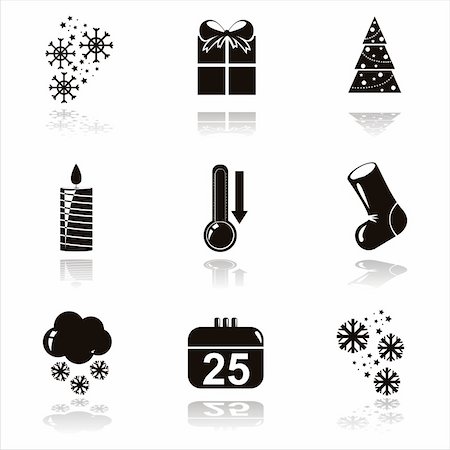 set of 9 black christmas icons Stock Photo - Budget Royalty-Free & Subscription, Code: 400-05688605