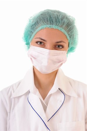 doctor with cap and mask - Portrait of doctor in mask and cap isolated on white background Stock Photo - Budget Royalty-Free & Subscription, Code: 400-05688603