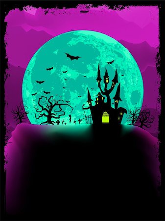 flowers in moonlight - Scary halloween vector with magical abbey. EPS 8 vector file included Stock Photo - Budget Royalty-Free & Subscription, Code: 400-05689427