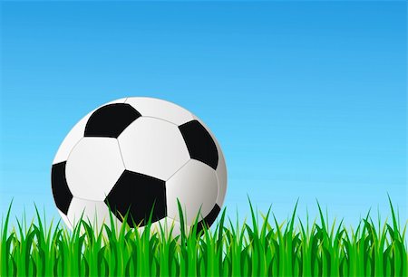 soccer field background - vector soccer ball in green grass and blue sky Stock Photo - Budget Royalty-Free & Subscription, Code: 400-05680076