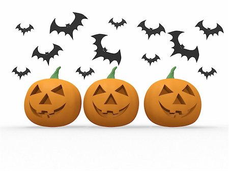 simsearch:400-07172678,k - Halloween pumpkin & bats on white background Photographie de stock - Aubaine LD & Abonnement, Code: 400-05680239