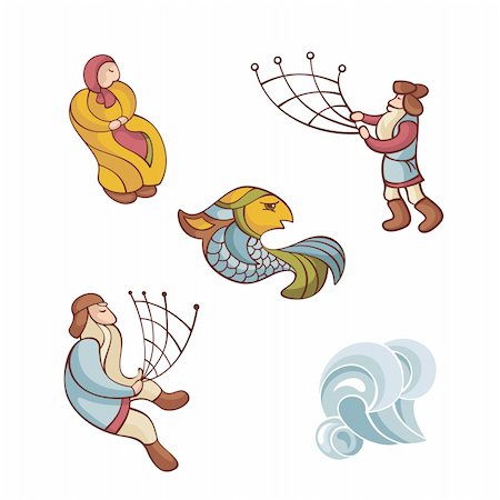 fantasy fish art - vector illustration set of different fairytale characters Stock Photo - Budget Royalty-Free & Subscription, Code: 400-05680301