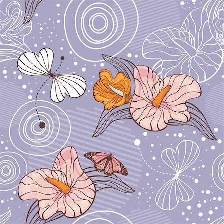 rose butterfly illustration - abstract cute seamless floral background vector illustration Stock Photo - Budget Royalty-Free & Subscription, Code: 400-05680329