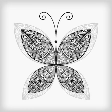 vector abstract highly detailed nonochrome  butterfly Stock Photo - Budget Royalty-Free & Subscription, Code: 400-05680392