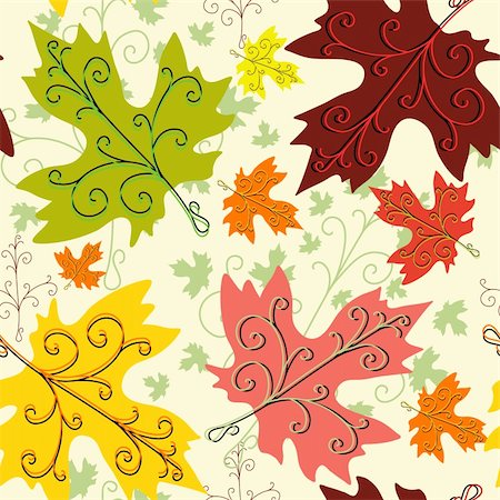 Autumn seamless decorative floral pattern with maple leaves (vector) Photographie de stock - Aubaine LD & Abonnement, Code: 400-05680614