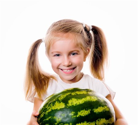 simsearch:400-06177351,k - little girl eating big piece of watermelon isolated on white Stock Photo - Budget Royalty-Free & Subscription, Code: 400-05680705