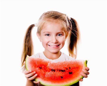 simsearch:400-06177351,k - little girl eating big piece of watermelon isolated on white Stock Photo - Budget Royalty-Free & Subscription, Code: 400-05680706