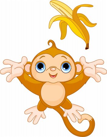 Illustration of funny Monkey trying to catch banana Stock Photo - Budget Royalty-Free & Subscription, Code: 400-05680838