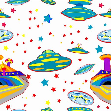 elements space cartoon - seamless pattern with flying saucers over white background Stock Photo - Budget Royalty-Free & Subscription, Code: 400-05680921
