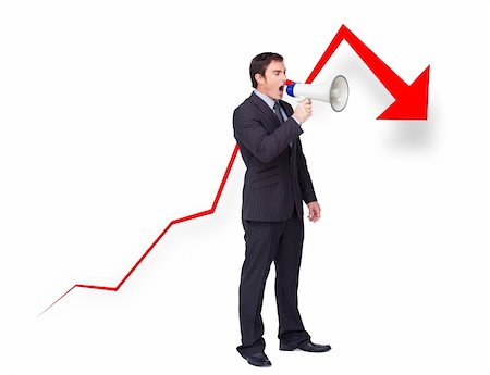 simsearch:400-04595089,k - Unsuccessful young businessman using a megaphone with a curve going down Photographie de stock - Aubaine LD & Abonnement, Code: 400-05681027