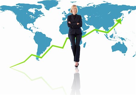 finance growth entrepreneur - Successful international businesswoman against a world map Stock Photo - Budget Royalty-Free & Subscription, Code: 400-05681030