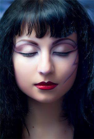 pretty girls with long dark hair - Face of model with halloween creative makeup Stock Photo - Budget Royalty-Free & Subscription, Code: 400-05681161