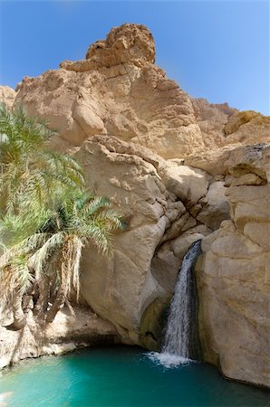 Waterfall in Oasis between the rocks tunisia. Panoramic view. Stock Photo - Budget Royalty-Free & Subscription, Code: 400-05682471