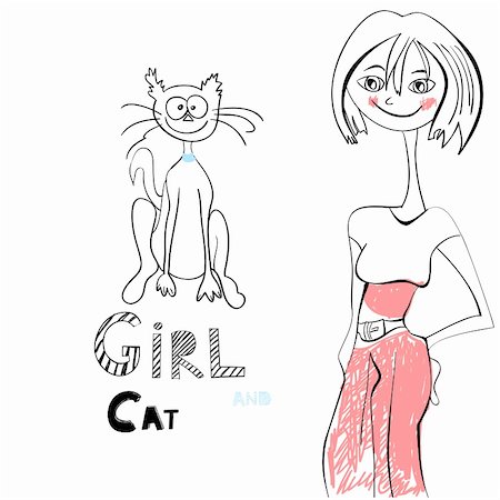 Girl with cat Stock Photo - Budget Royalty-Free & Subscription, Code: 400-05682625