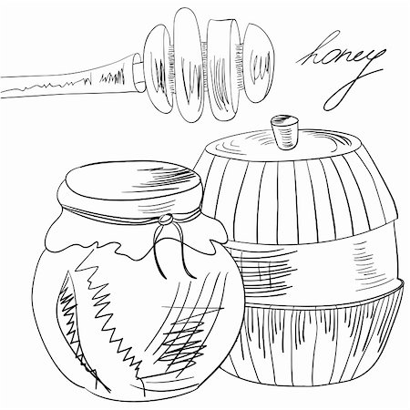 dessert to sketch - Sketch with glass jar full of honey and stick Stock Photo - Budget Royalty-Free & Subscription, Code: 400-05682628