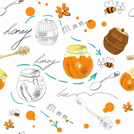 dessert to sketch - Seamless wallpaper with Jar of honey Stock Photo - Budget Royalty-Free & Subscription, Code: 400-05682635