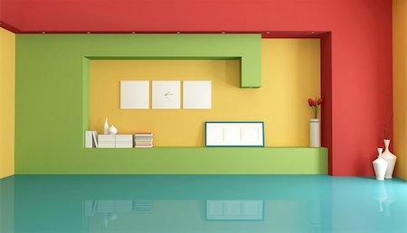 Modern colorful empty interior with niche - rendering Stock Photo - Budget Royalty-Free & Subscription, Code: 400-05682846