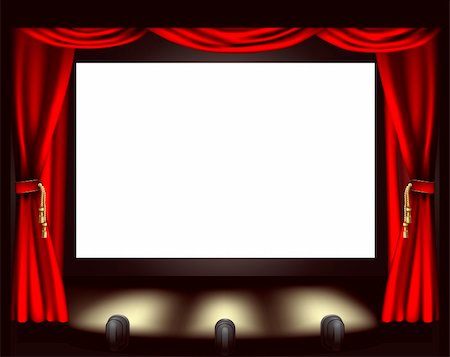 Illustration of cinema screen, lights and curtain Stock Photo - Budget Royalty-Free & Subscription, Code: 400-05682994