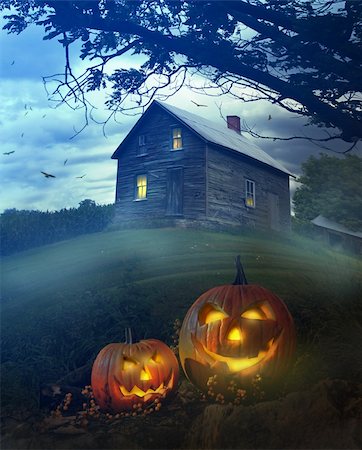 sandralise (artist) - Halloween pumpkins in front of a Spooky house Photographie de stock - Aubaine LD & Abonnement, Code: 400-05683272