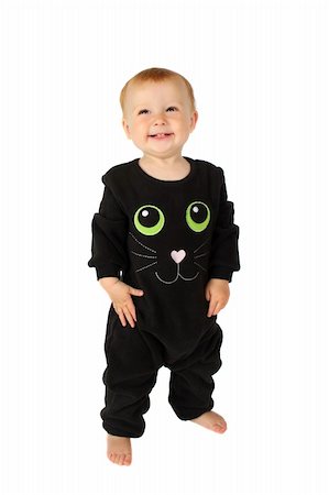 dressing up as a cat for halloween - Baby girl dressed in a halloween cat costume on white background Stock Photo - Budget Royalty-Free & Subscription, Code: 400-05683313