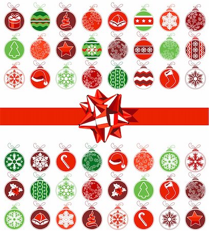 Template with various Christmas balls and red bow Foto de stock - Royalty-Free Super Valor e Assinatura, Número: 400-05683444