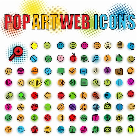 phone pop art - Web icons in pop art style, isolated and grouped objects over white background Stock Photo - Budget Royalty-Free & Subscription, Code: 400-05683811