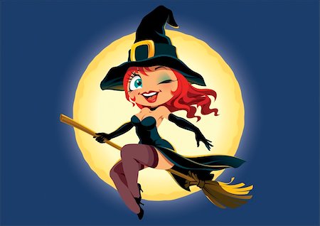 The Girl, flying on the broom, vector illustration Stock Photo - Budget Royalty-Free & Subscription, Code: 400-05694112