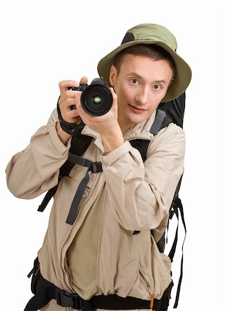 simsearch:400-04557469,k - young man dressed in a tourist on a white background Stock Photo - Budget Royalty-Free & Subscription, Code: 400-05694241