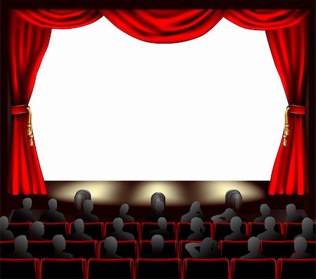 Cinema with curtains and audience. Space to place anything on stage. Stock Photo - Budget Royalty-Free & Subscription, Code: 400-05694265