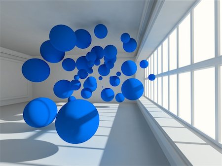 futuristic home - Surreal Empty interior 3d image with floating spheres Stock Photo - Budget Royalty-Free & Subscription, Code: 400-05694648