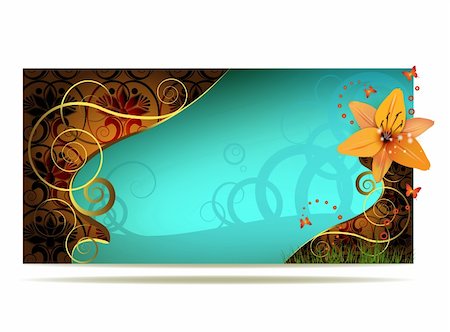 flower packaging design - Colored background with lily and curly gold decoration Stock Photo - Budget Royalty-Free & Subscription, Code: 400-05694741