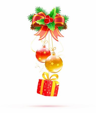 Vector illustration of cool Christmas decorations and funky gift box Stock Photo - Budget Royalty-Free & Subscription, Code: 400-05695737