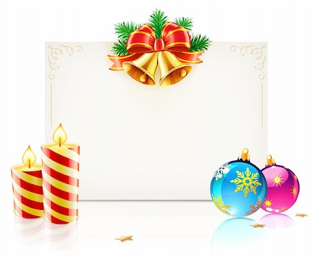 simsearch:400-05695809,k - Vector illustration of shiny Christmas frame with golden bells, Christmas decoration and funky candles Stock Photo - Budget Royalty-Free & Subscription, Code: 400-05695808