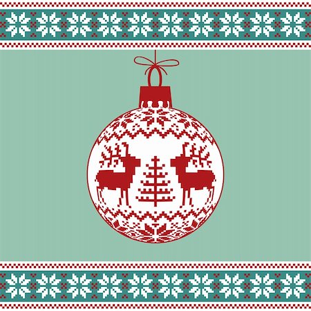 deer ornament - Christmas green background, ball with nordic pattern, vector illustration Stock Photo - Budget Royalty-Free & Subscription, Code: 400-05696412