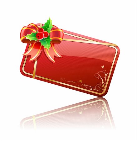 simsearch:400-05695809,k - Vector illustration of cool Christmas decorated gift card with bow, holly leaves and berries Stock Photo - Budget Royalty-Free & Subscription, Code: 400-05696495