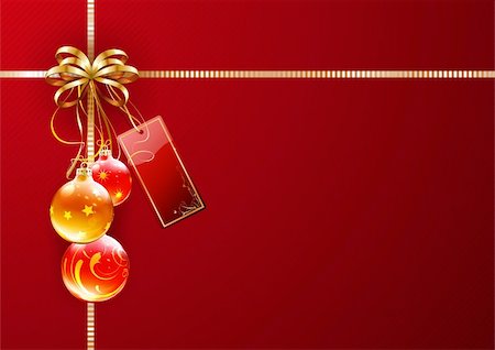 simsearch:400-05695809,k - Vector illustration of shiny gift wrapping with golden ribbon, bow, red empty tag and decorations Stock Photo - Budget Royalty-Free & Subscription, Code: 400-05696502