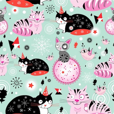 simsearch:400-05746053,k - seamless pattern of the funniest cats on a light background with snowflakes Stock Photo - Budget Royalty-Free & Subscription, Code: 400-05697902