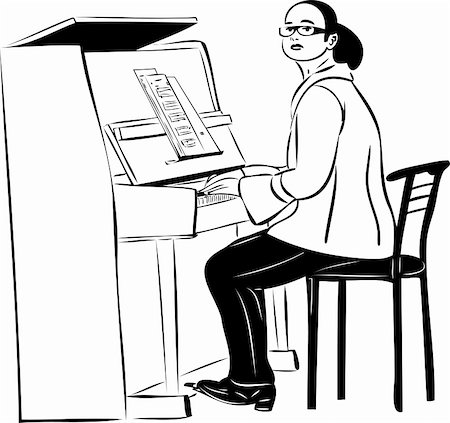 sketch of a woman pianist in glasses Foto de stock - Super Valor sin royalties y Suscripción, Código: 400-05698445