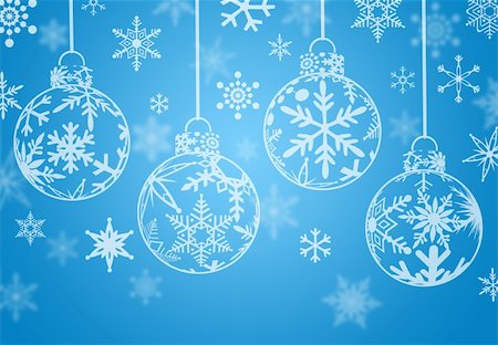 simsearch:400-06423540,k - Christmas Ornaments with Snow Flakes on Blue Background Photographie de stock - Aubaine LD & Abonnement, Code: 400-05698787