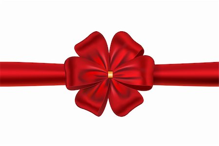 Red satin ribbon with a flower bow for gift box or card. Vector illustration Stock Photo - Budget Royalty-Free & Subscription, Code: 400-05699030