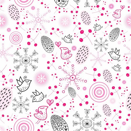simsearch:400-05903131,k - seamless pattern of bright berries, snowflakes and birds on a white background Fotografie stock - Microstock e Abbonamento, Codice: 400-05699198