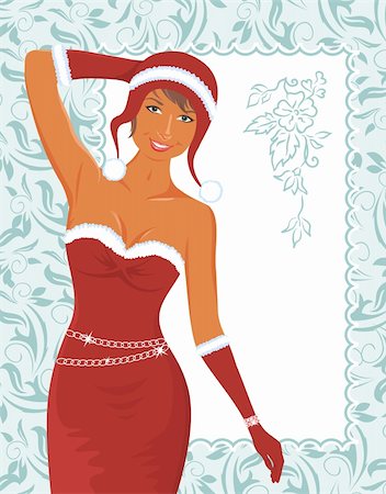 Illustration christmas girl with invitation - vector Stock Photo - Budget Royalty-Free & Subscription, Code: 400-05699420