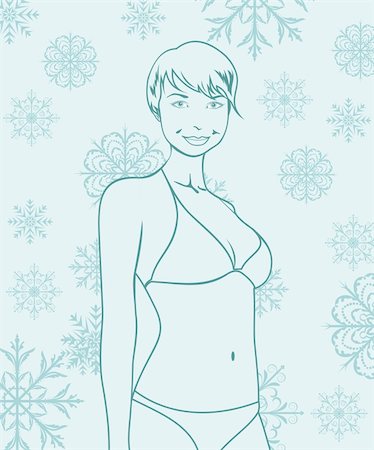 pictures of people in snow in bathing suit - Illustration abstract winter girl portrait - vector Stock Photo - Budget Royalty-Free & Subscription, Code: 400-05699423