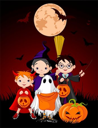 simsearch:400-05699469,k - Halloween background with children trick or treating in Halloween costume Stock Photo - Budget Royalty-Free & Subscription, Code: 400-05699469