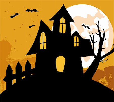 simsearch:400-04267920,k - Halloween background with House Foto de stock - Super Valor sin royalties y Suscripción, Código: 400-05699485