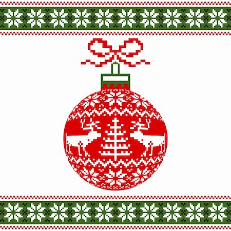elakwasniewski (artist) - Red christmas ball with deers and nordic pattern on white background, vector illustration Foto de stock - Super Valor sin royalties y Suscripción, Código: 400-05699510