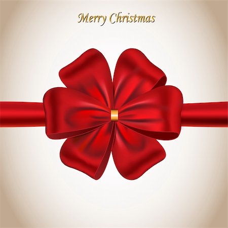 simsearch:400-05699224,k - Merry Christmas card decorated with a red satin bow. Ribbon. Vector Foto de stock - Super Valor sin royalties y Suscripción, Código: 400-05699582