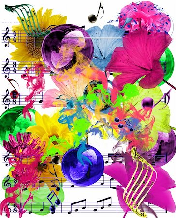 a mixture of colorful brushes and musical notes Foto de stock - Super Valor sin royalties y Suscripción, Código: 400-05699630